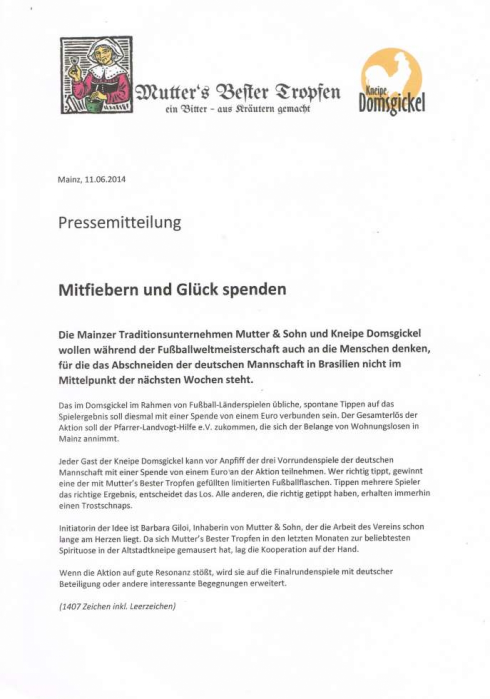 Pressebericht / "Mutters Bester Tropfen" Kräuterlikör, Kräuterbitter